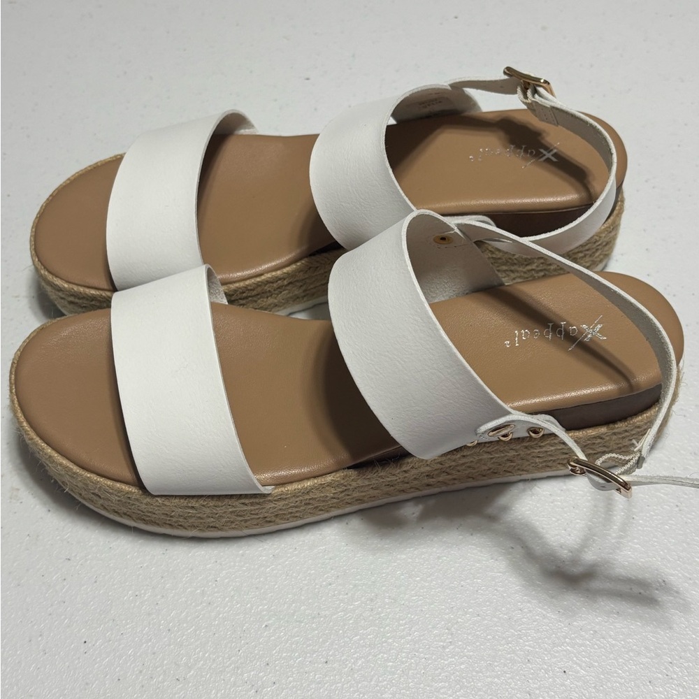 Xappeal White and Tan Espadrille Shoes with Ankle Strap
